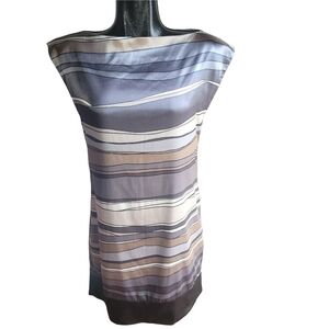 Axara Striped Sleeveless Satin Dress in Neutral Tones